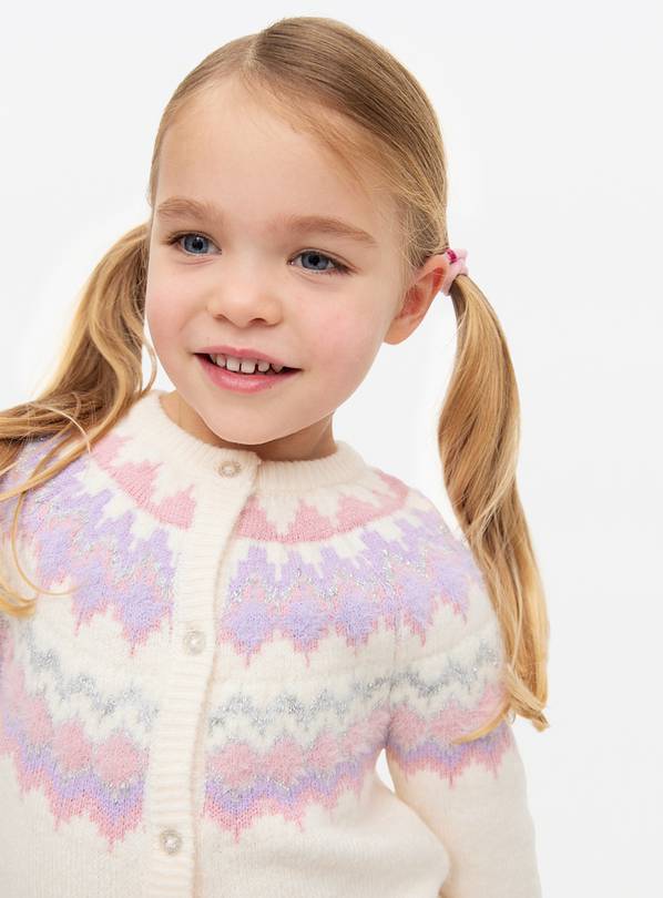 Cream & Pink Fair Isle Cardigan 3-4 years